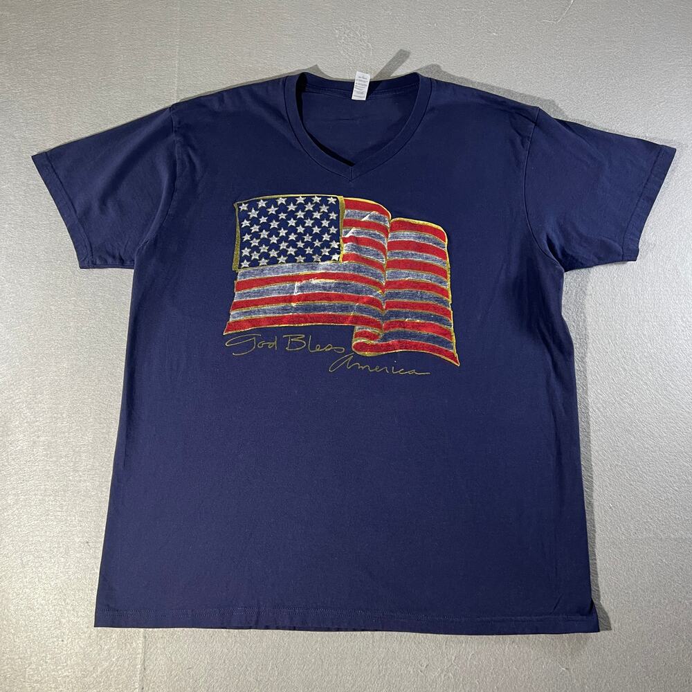 Cotton Heritage God Bless America Flag T-Shirt XL Navy